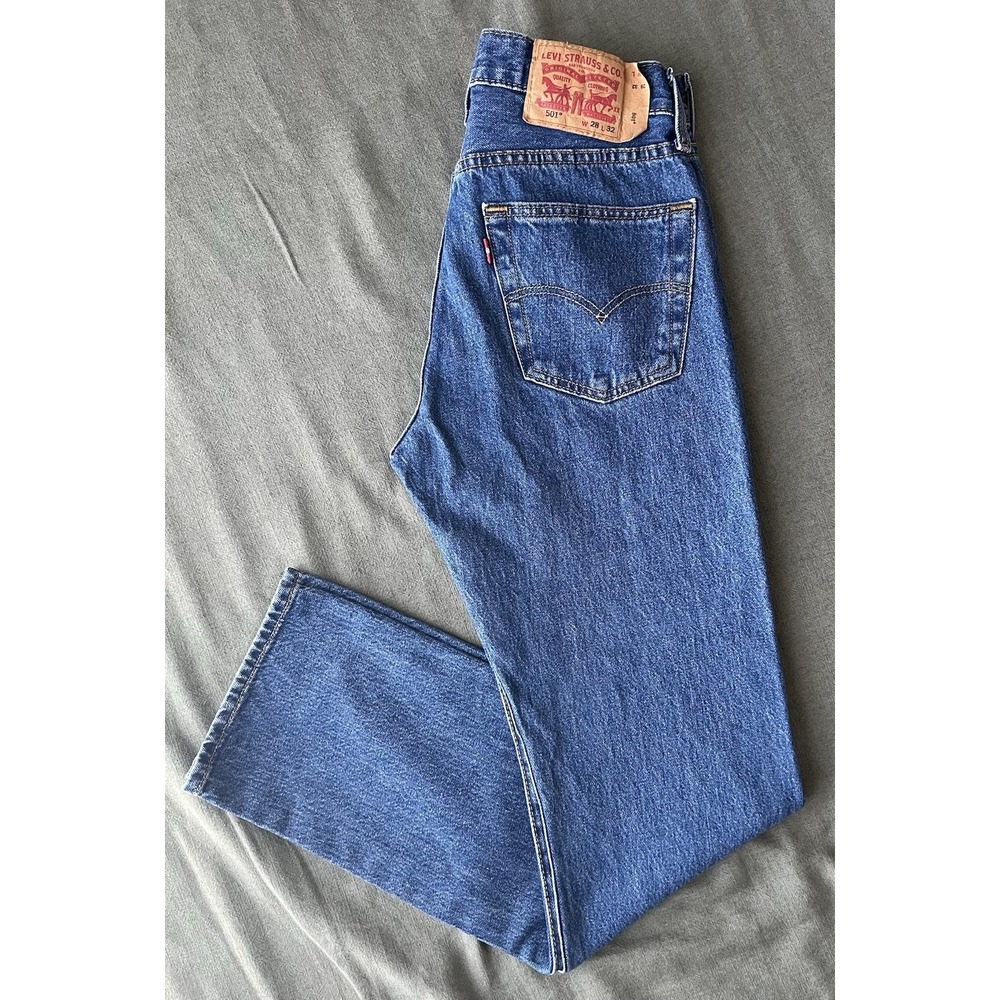 Levi's 501 Jeans W28 L32 100% Cotton Blue Denim Button Fly Straight Leg Classic